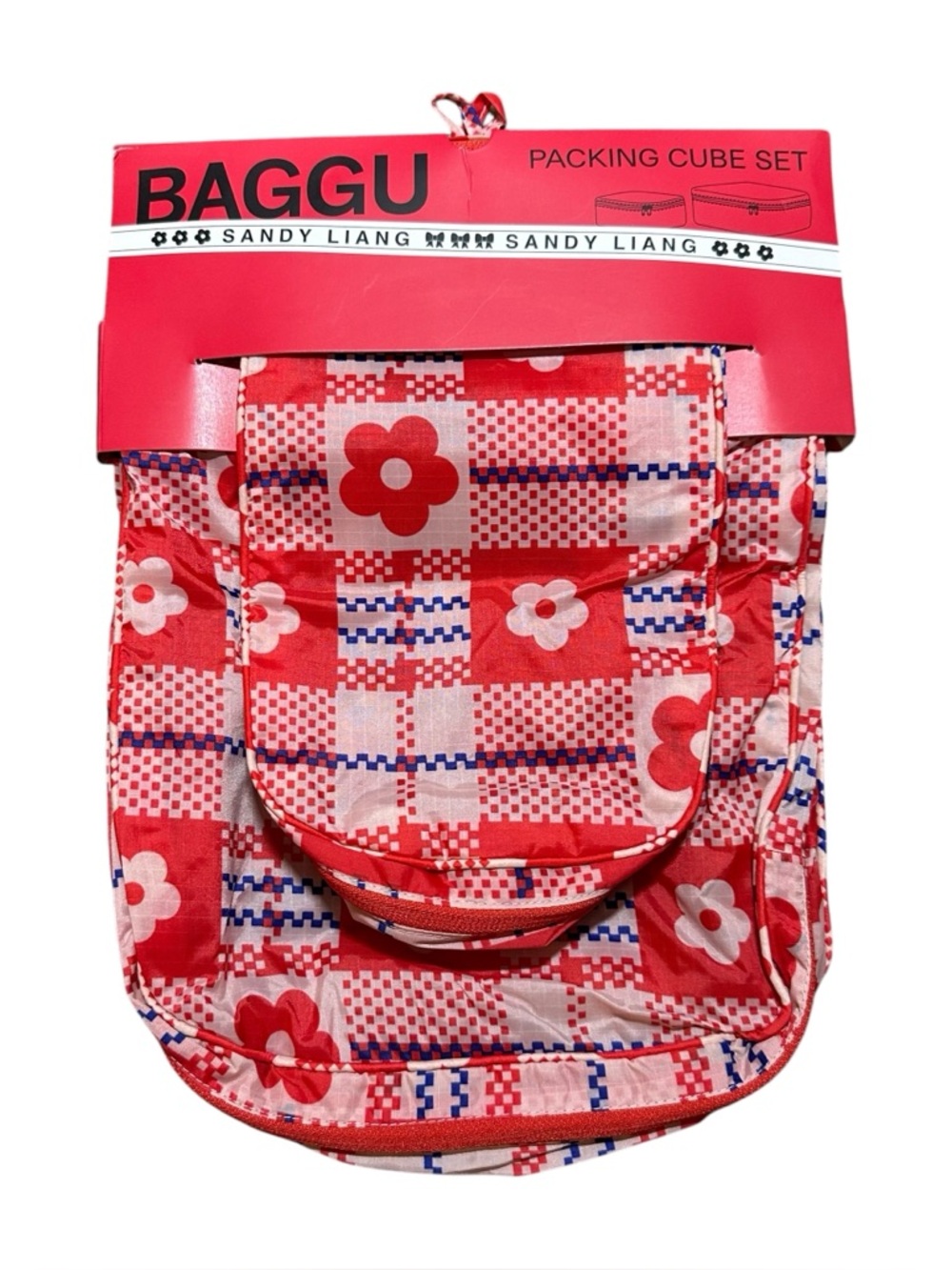 NWT Baggu x Sandy Liang Flower Market Plaid Packing Cube Set